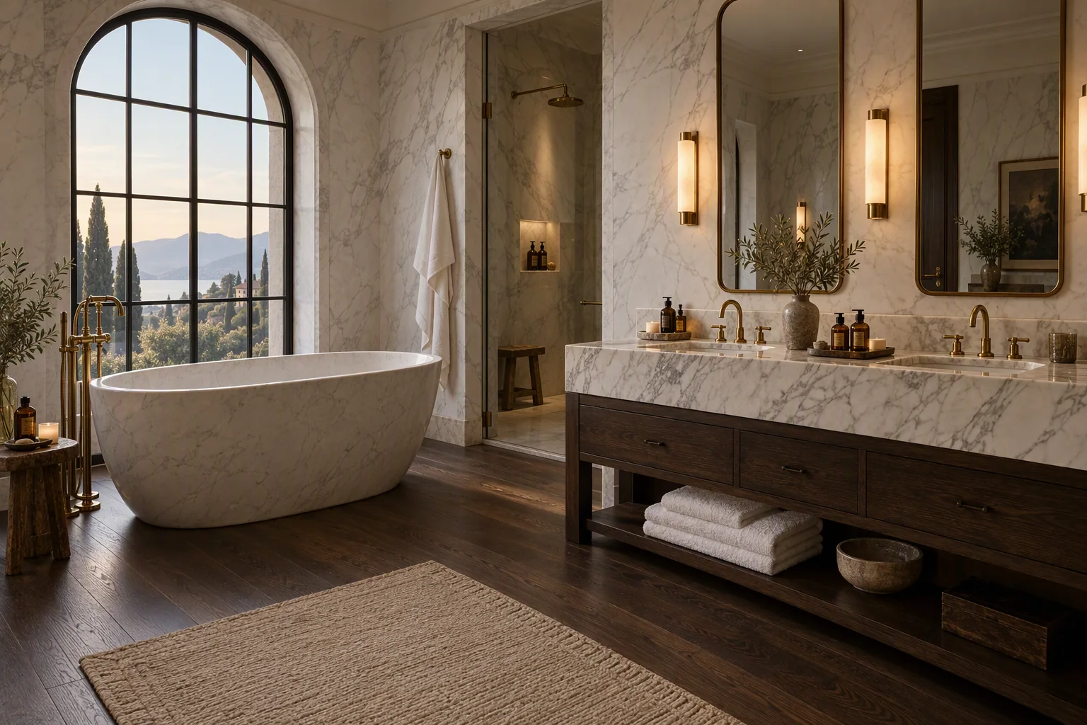 A deep soaking tub in a stone bathroom at Praivelle House