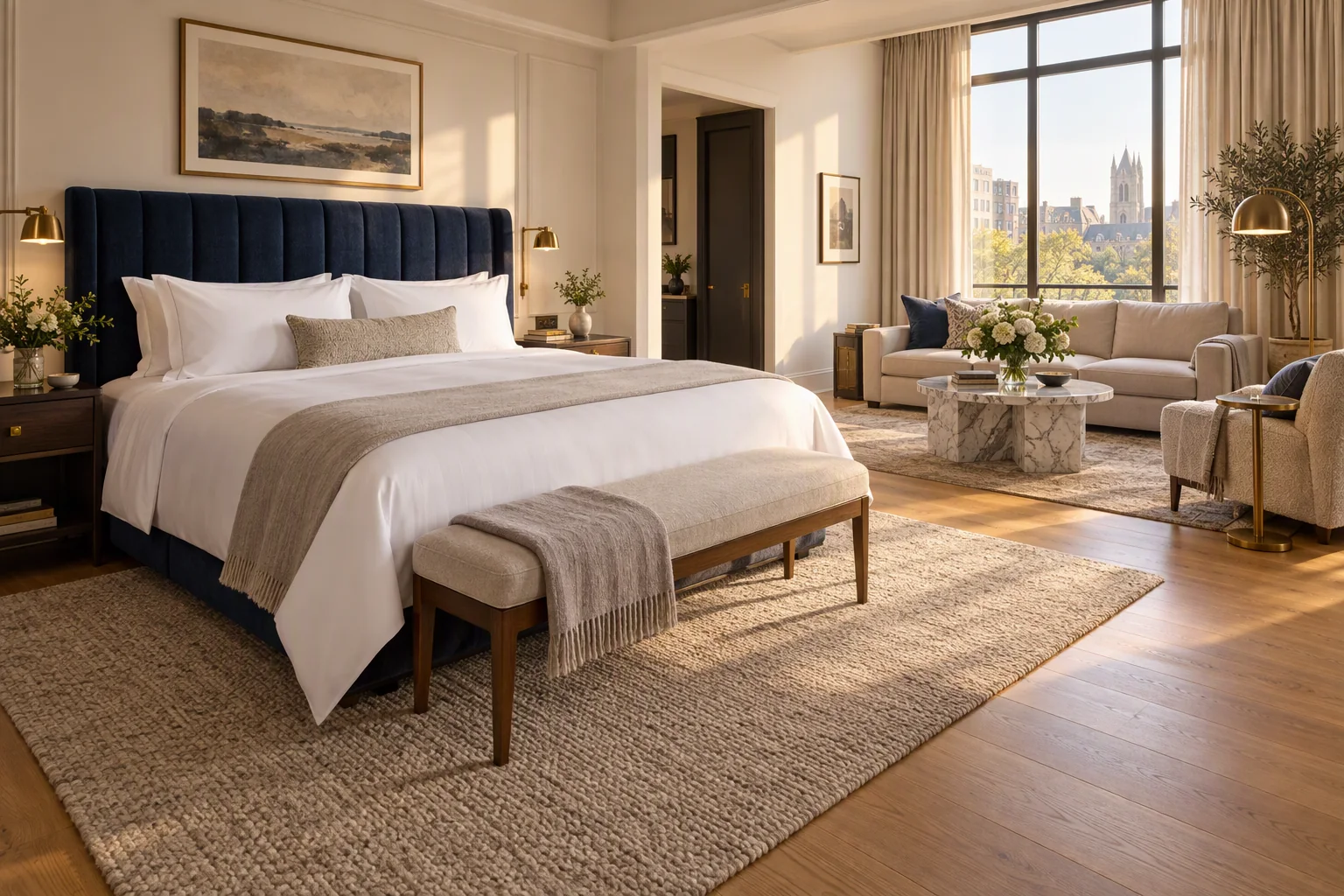 The Prairie Suite at Praivelle House with a king bed and a separate sitting area