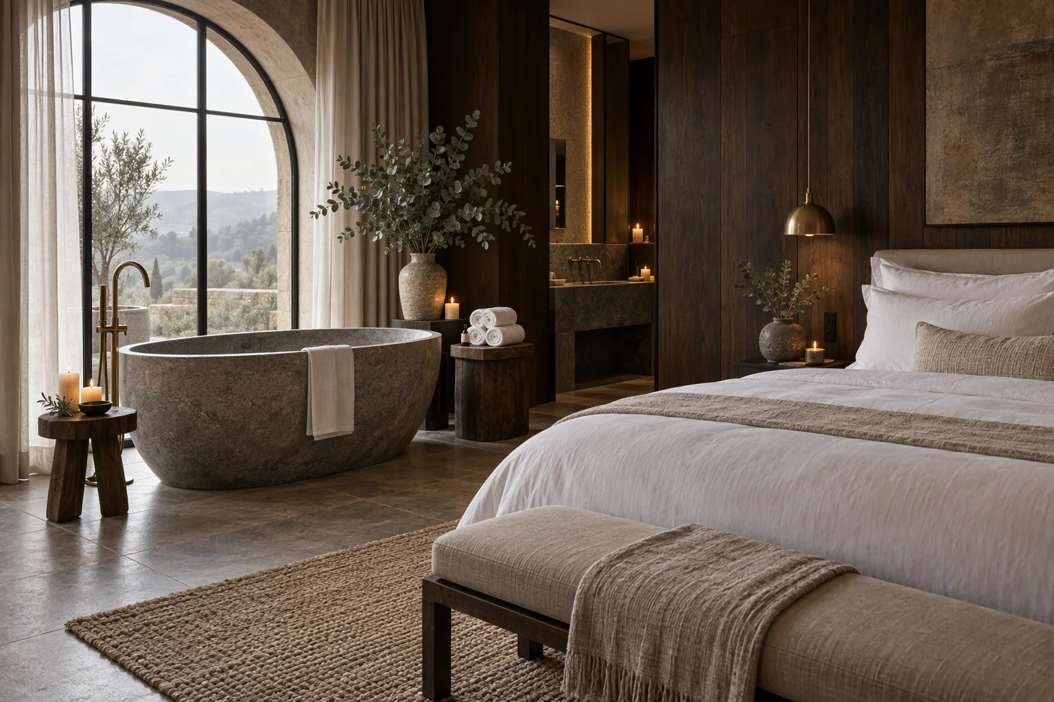 The Spa Suite at Praivelle House with a freestanding stone soaking tub