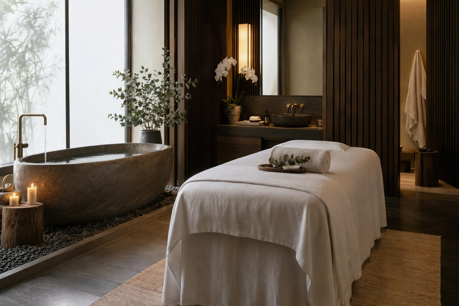 A treatment room at The Spa at Praivelle House